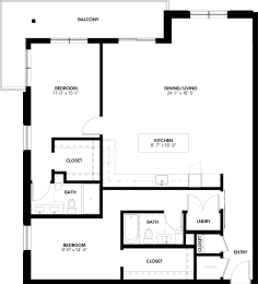 2 beds, 2 baths, 1,055 sqft, $2,550