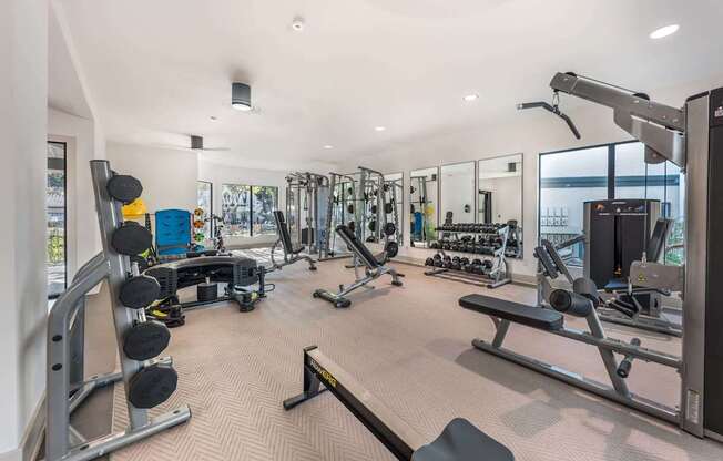 A well-equipped gym at Sedona Springs, Austin, TX