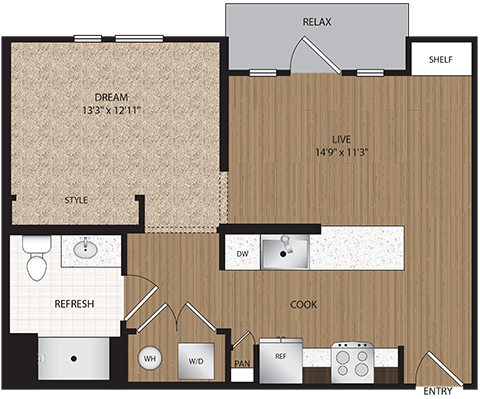 1 bed, 1 bath, 623 sqft, $1,250