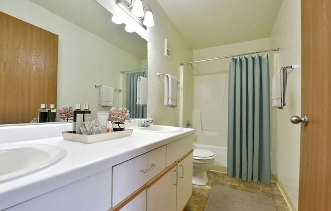 Spacious Bath with Double Sinks at Tanglewood Apartments, Wisconsin 53154