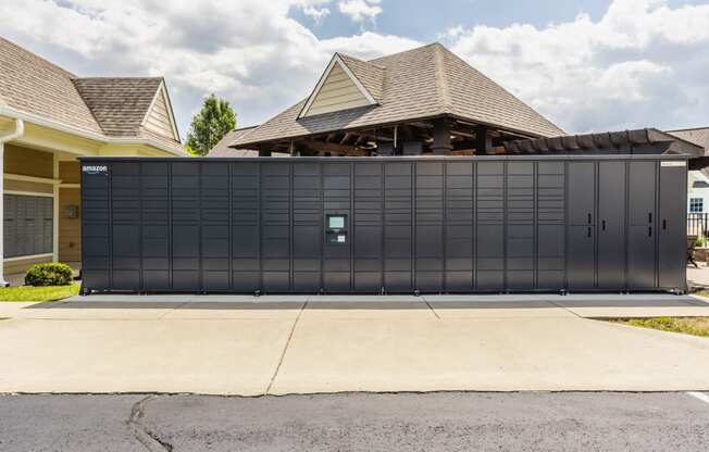 a garage door in front of a house