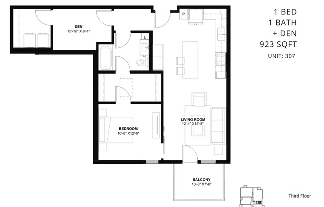 1 bed, 1 bath, 923 sqft, $2,395, Unit 307