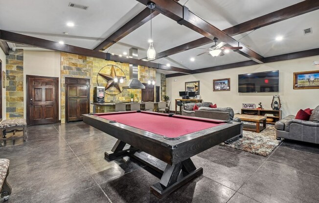 Clubroom With Pool Table at The Canyons Apartments, Fort Worth, TX, 76116