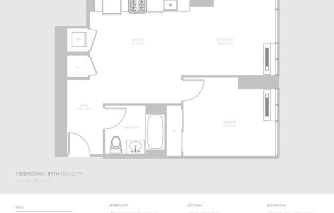 1 bed, 1 bath, 705 sqft, $6,305, Unit 22D