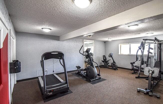 the gym in our apartments is equipped with cardio machines and weights