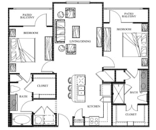 2 beds, 2 baths, 1,020 sqft, $2,491