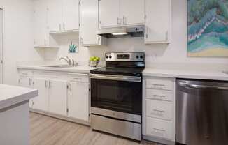 Kitchen with Stainless Steel Appliances at Marine View Apartments, Alameda, California