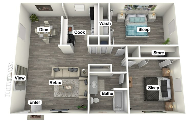 2 beds, 1 bath, 936 sqft, $1,049