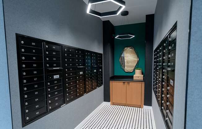 This is a view of our mailroon at Grand Flats, St. Louis, MO, 63104