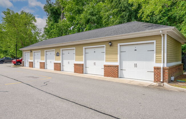 A row of garages available for rent at Fenwyck Manor Apartments in Chesapeake, VA