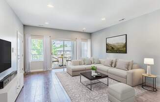 a living room with a couch and a coffee table