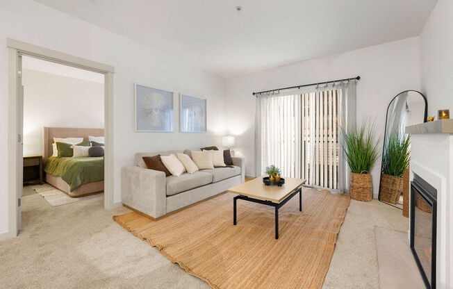 a living room with a couch and a coffee table