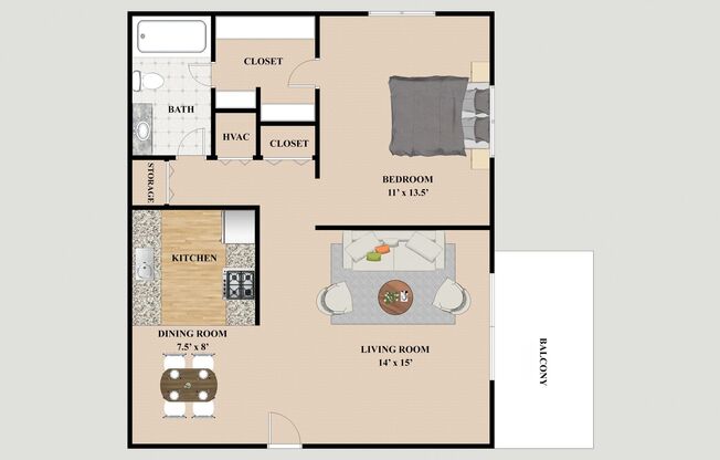 1 bed, 1 bath, 662 sqft, $985, Unit 1116