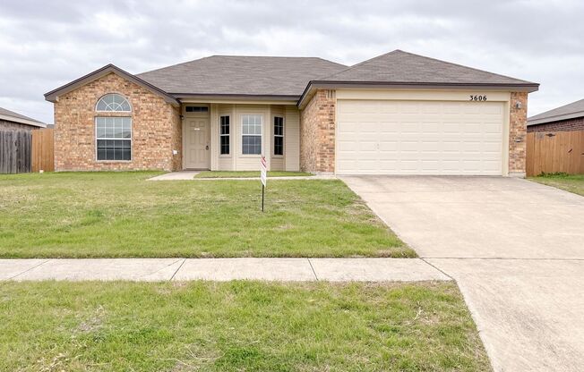 Available NOW!!!! This charming 1 story, 3 bedroom, 2 bath house could be your next home! Beautiful carpet flooring in the family room, hall and bedrooms with tile flooring in the wet areas. Large master bedroom suite includes master bath and walk in clos