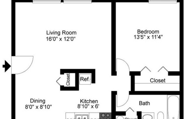 1 bed, 1 bath, 693 sqft, $889