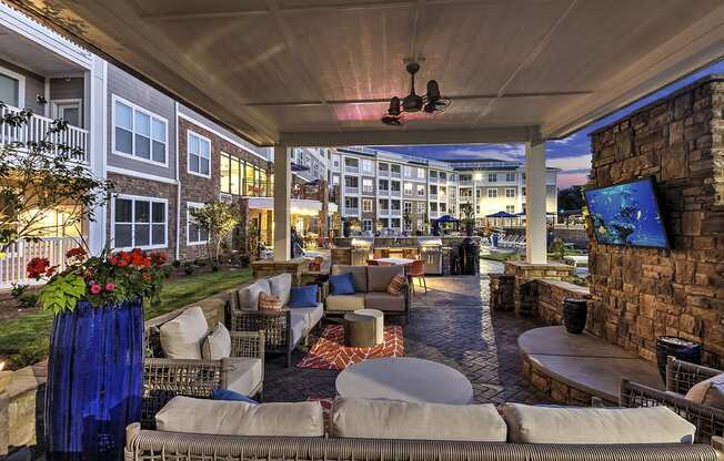 Outdoor Lounge Area With Smart TV at Residence at Tailrace Marina, North Carolina