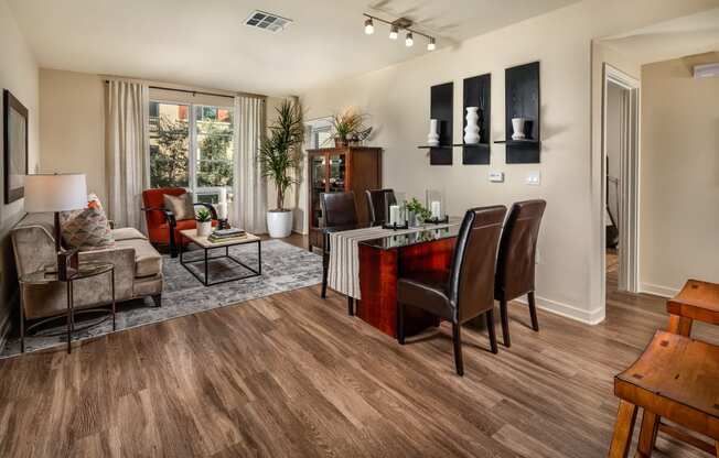 Living Room With Dining Area at Trio Apartments, Pasadena, CA, 91101