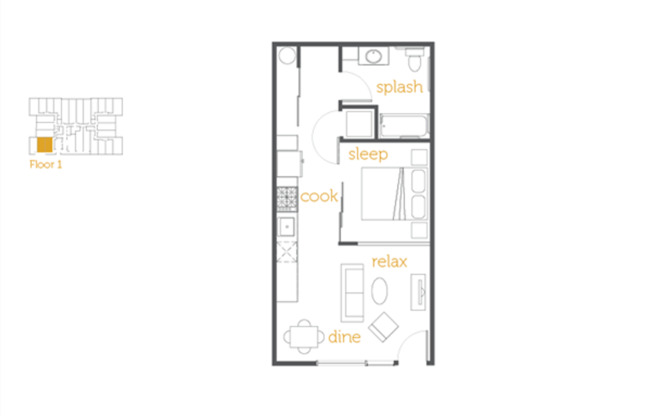 1 bed, 1 bath, 518 sqft, $1,695, Unit 125