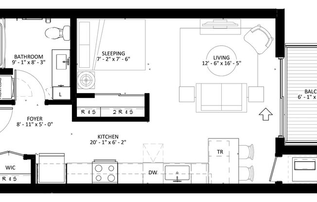 Studio, 1 bath, 608 sqft, $1,545, Unit 222