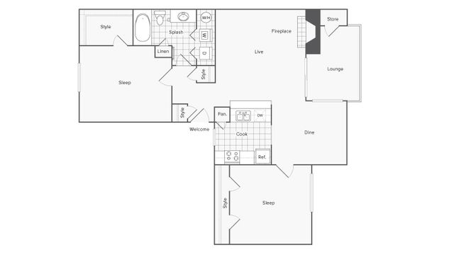 2 beds, 1 bath, 896 sqft, $1,399
