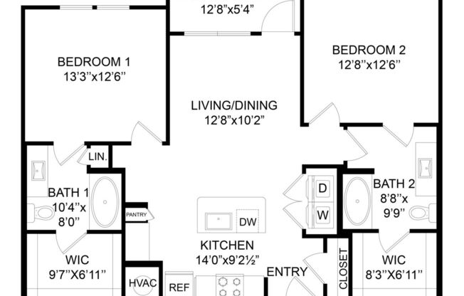 2 beds, 2 baths, 1,053 sqft, $1,890