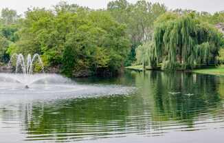 Lake With Fountain at Evergreen, Indiana