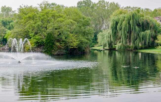 Lake With Fountain at Evergreen, Indiana
