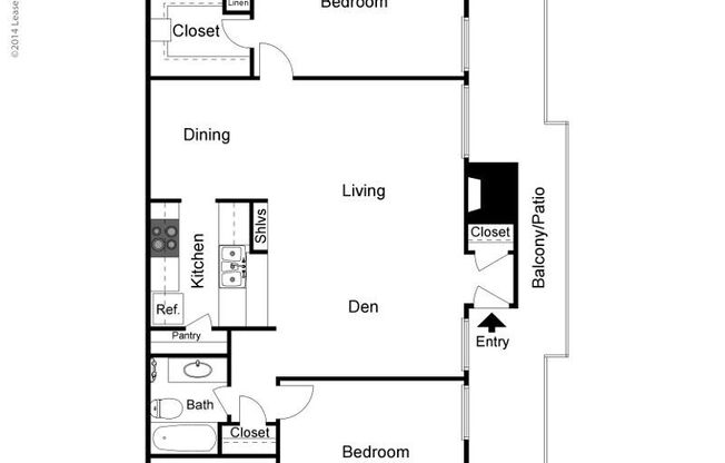 2 beds, 2 baths, 1,158 sqft, $1,540