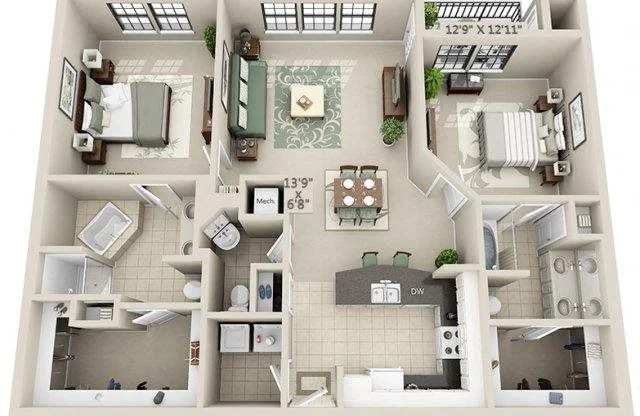 2 beds, 2.5 baths, 1,296 sqft, $2,176