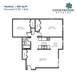 2 beds, 1 bath, 855 sqft, $1,415