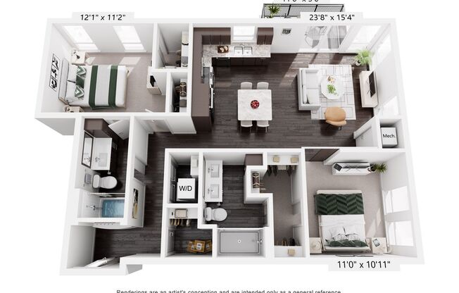 2 beds, 2 baths, 1,093 sqft, $2,585, Unit 601