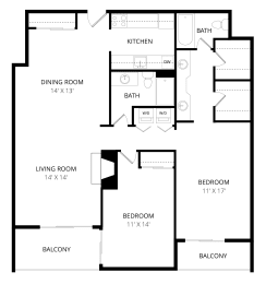 2 beds, 2 baths, 1,185 sqft, $1,685
