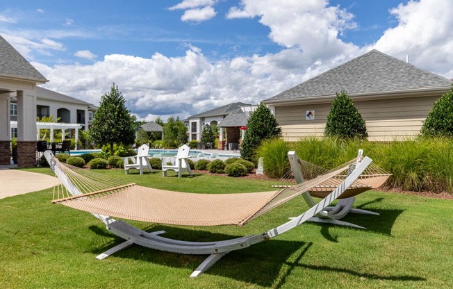 outdoor lounge area with hammocks