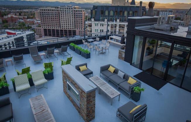 a rendering of the roof deck of the new building in downtown salt lake city.
