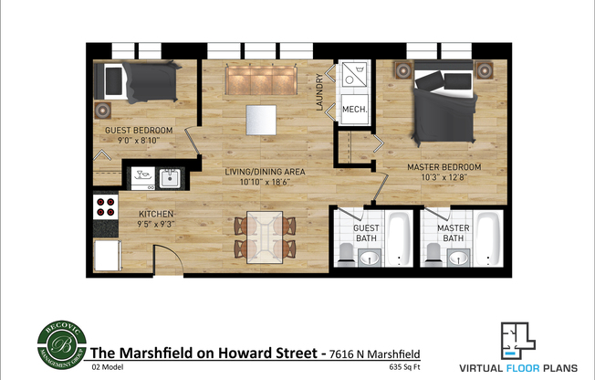 2 beds, 2 baths, 664 sqft, $2,250, Unit 302