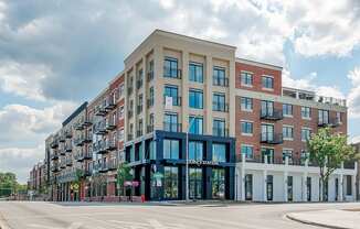 a building on the corner of a city street