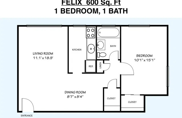 1 bed, 1 bath, 600 sqft, $1,225