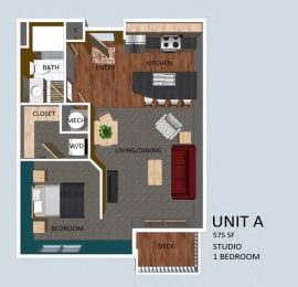 Studio, 1 bath, 568 sqft, $1,007