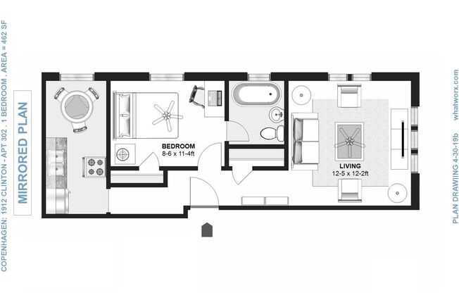 1 bed, 1 bath, 460 sqft, $850, Unit 201