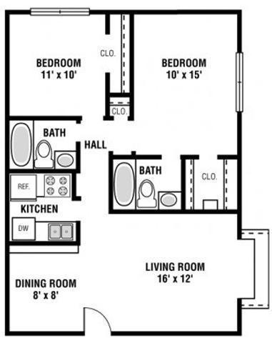 2 beds, 2 baths, 854 sqft, $850, Unit 114