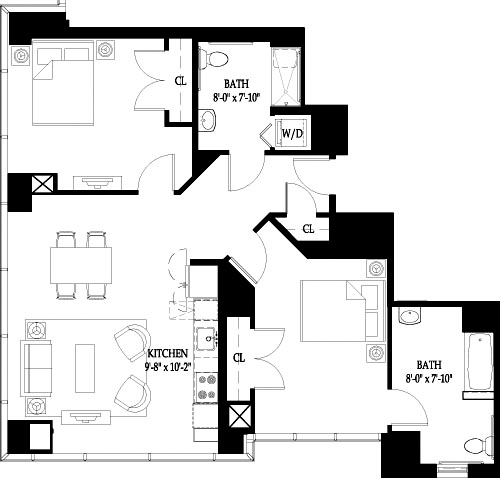 2 beds, 2 baths, 1,156 sqft, $4,525, Unit 206