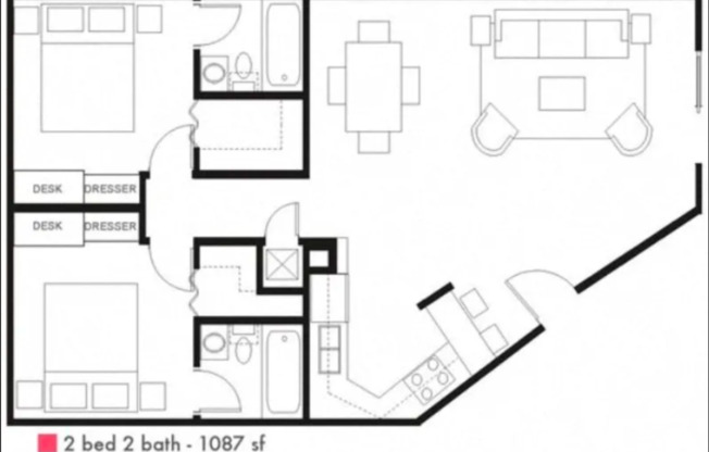 2 beds, 2 baths, 1,087 sqft, $1,599, Unit 209
