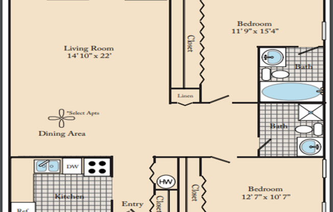 2 beds, 2 baths, 1,100 sqft, $2,195, Unit A208