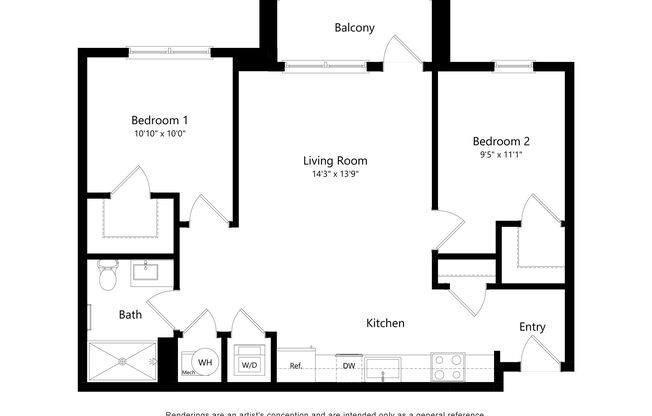 2 beds, 1 bath, 865 sqft, $1,599, Unit 2-307