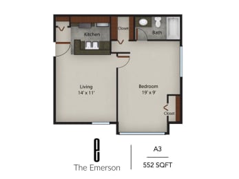 1 bed, 1 bath, 552 sqft, $825