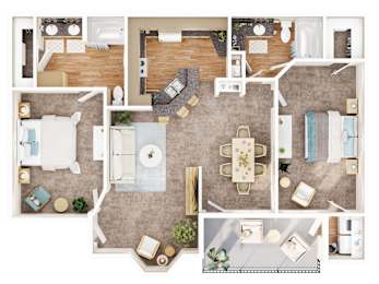2 beds, 2 baths, 1,047 sqft, $1,457