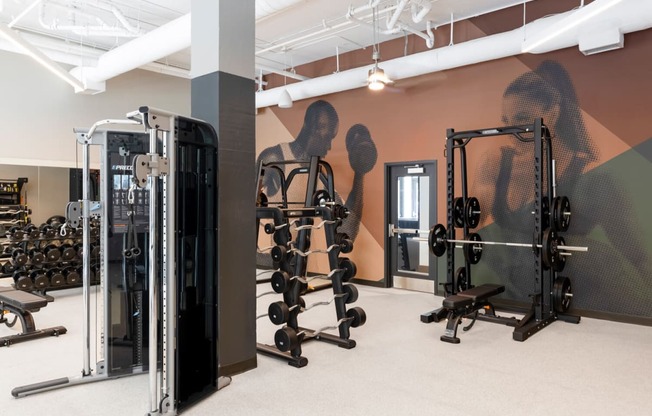 Fitness center with weights and benches