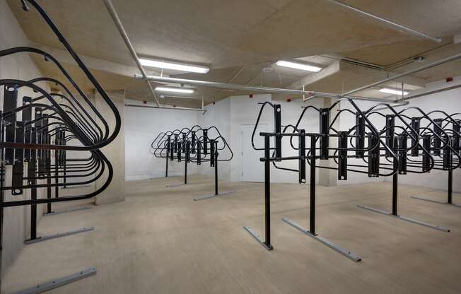 A gym with a variety of exercise equipment.