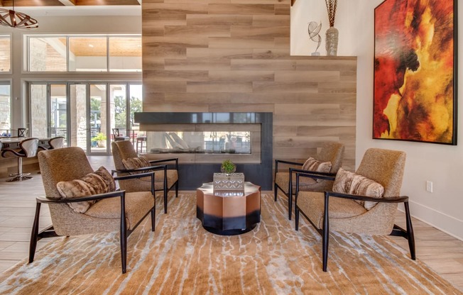 Resident Social Lounge with Fireplace at Windsor Republic Place, Austin, Texas