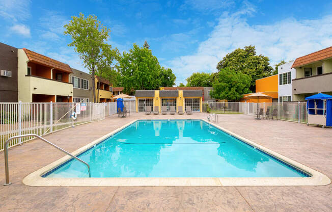 Casa Serena Apartments in Fremont, California Pool with Lounge Chairs